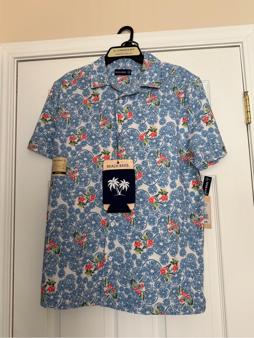 Beach Bros. Men’s Light Blue Floral Citrus SS Button-Down Shirt and shorts set